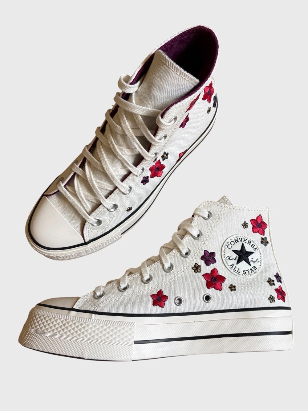 NWB Converse CTAS Lift Platform Embroidered Flowers Women's 8 Festival Granola